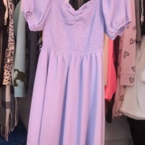 Purple Puff Sleeve Sundress with Sweetheart Neckline